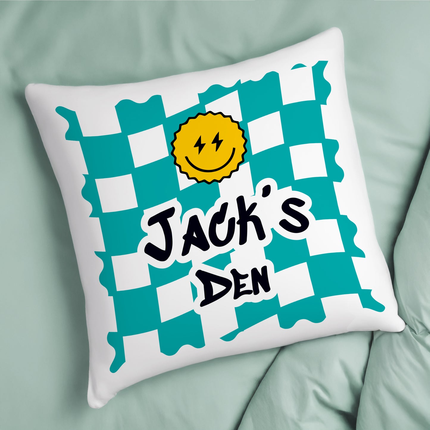 Personalised Teal Checked Cushion