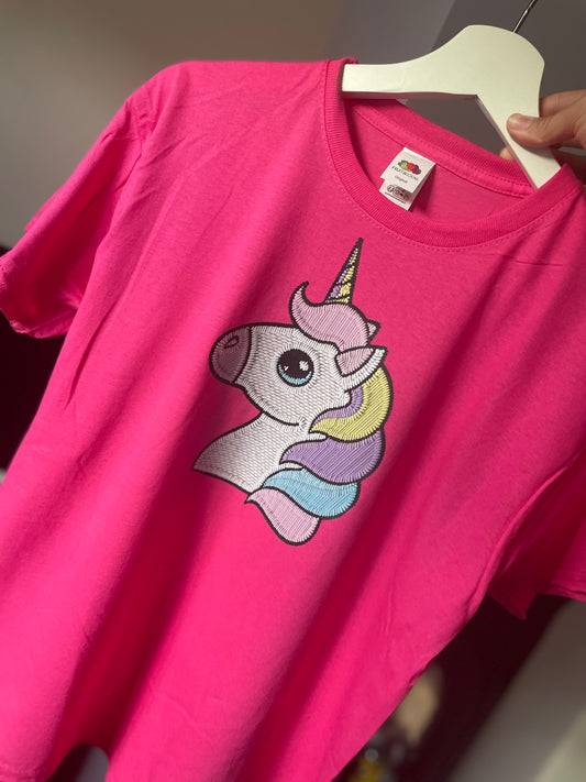 Unicorn Girls Embroidery Effect T-Shirt