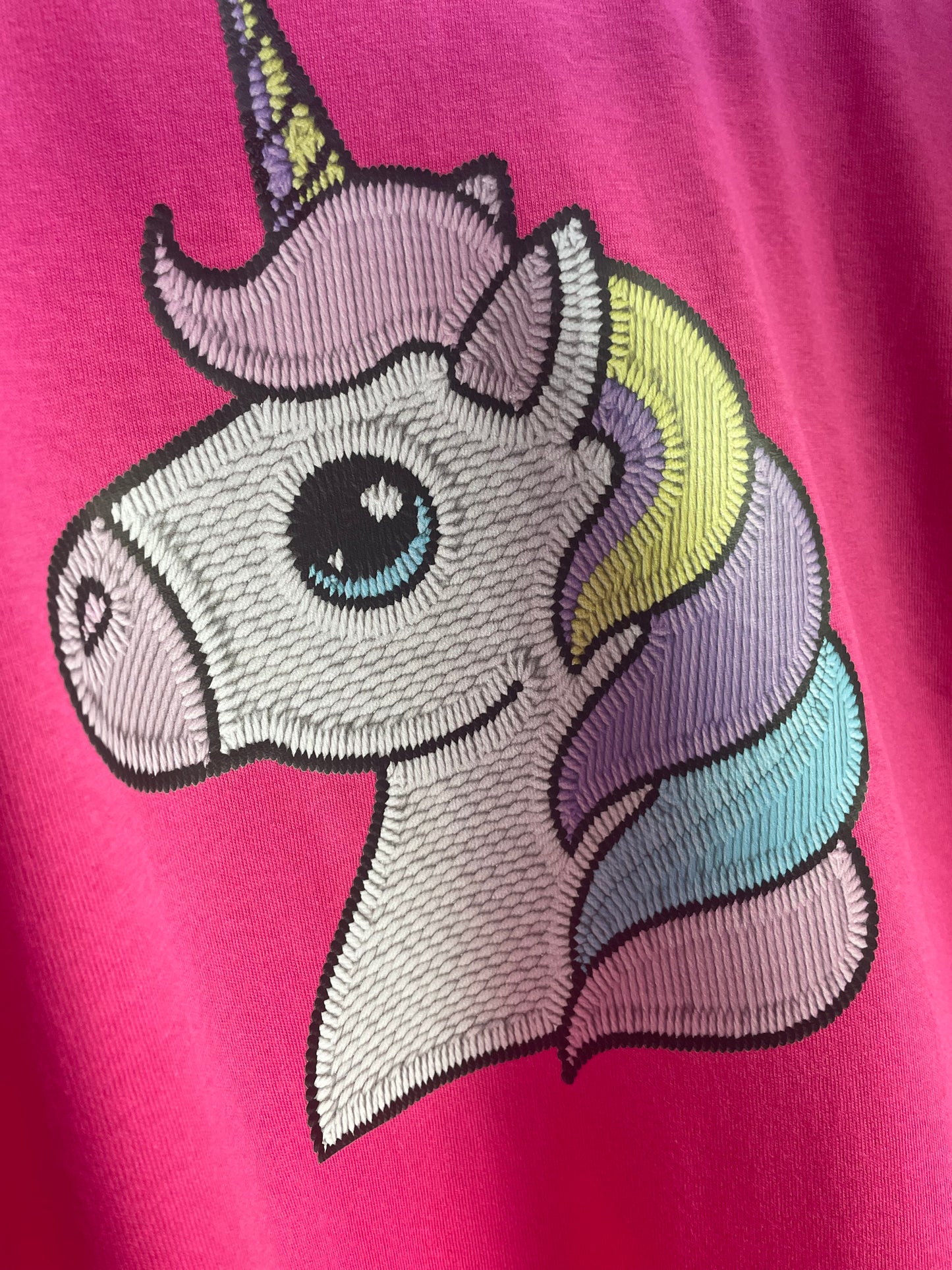 Unicorn Girls Embroidery Effect T-Shirt