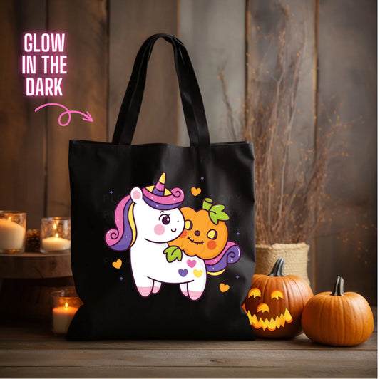 UNICORN & PUMPKIN GLOW IN THE DARK MINI TOTE BAG