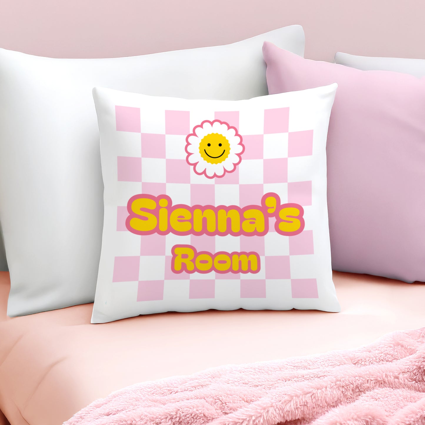 Personalised Daisy Checked Cushion