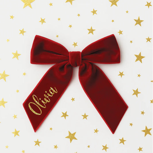 PERSONALISED GOLD GLITTER NAME VELVET HAIRBOW