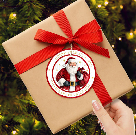 SANTA PRINTED FAUX LEATHER GIFT TAGS
