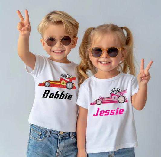 Embroidery Effect Race Car Children’s T-Shirt