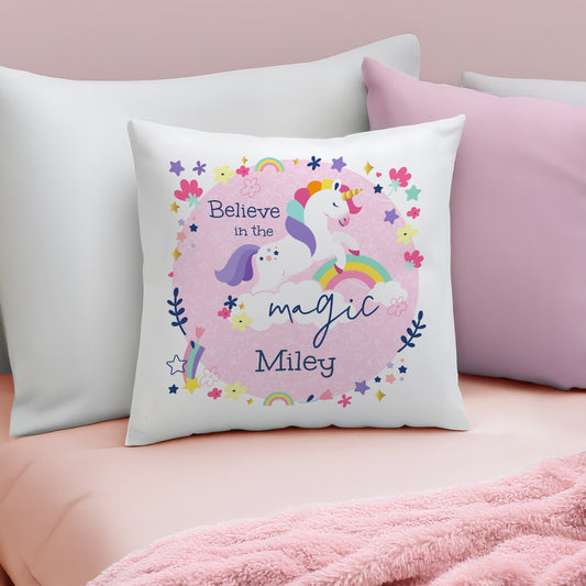 Personalised Pink Unicorn Cushion