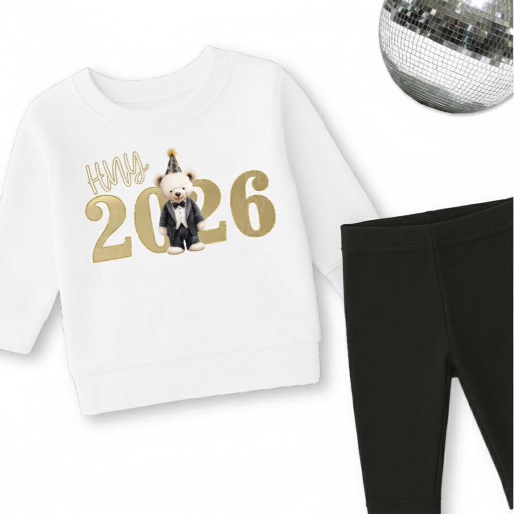 HNY TEDDY IN A TUX SWEATSHIRT