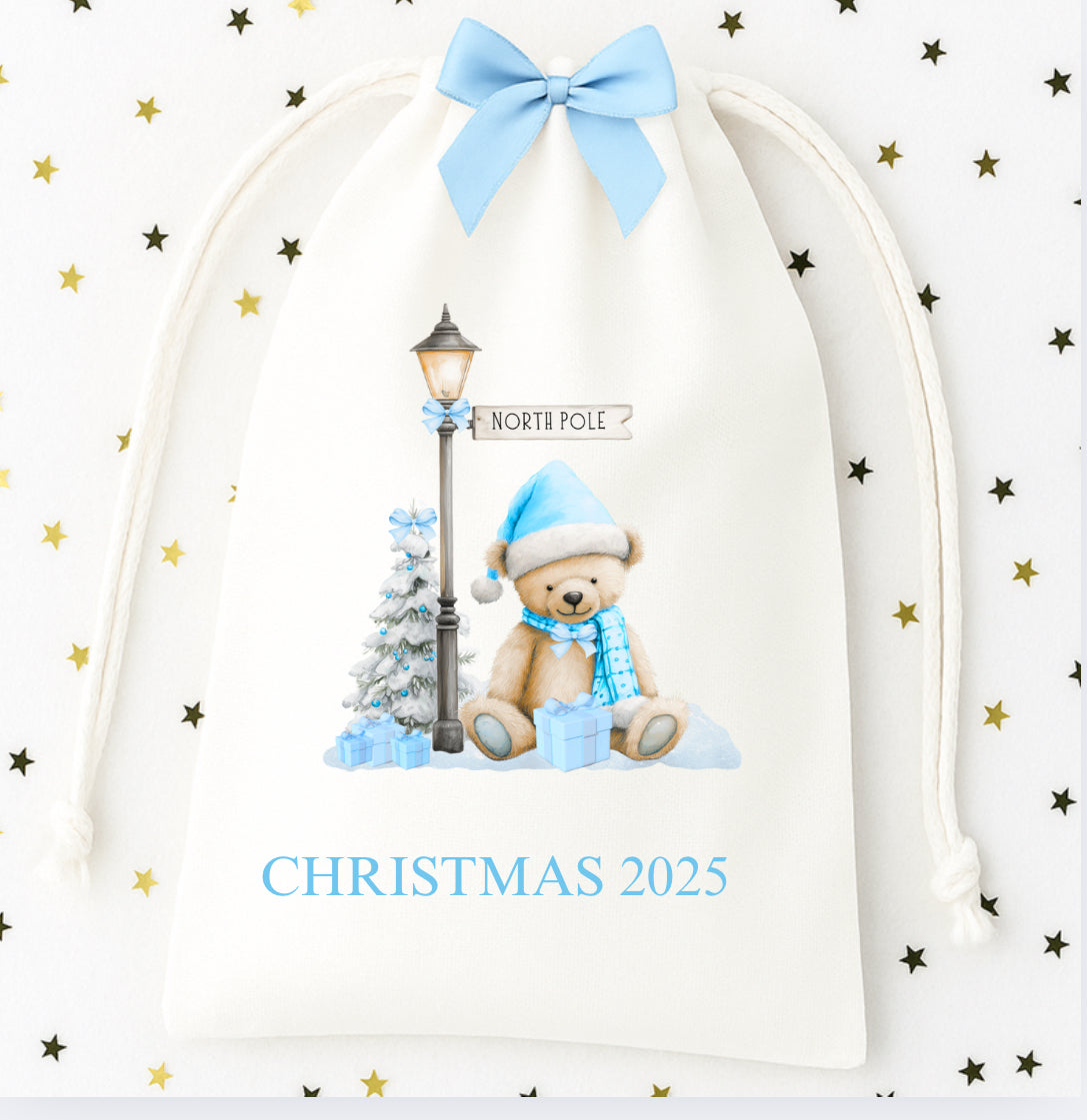 North Pole Blue Bear Christmas Sack