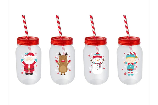 Christmas Mason Drinking Jar & Straw (500ml)