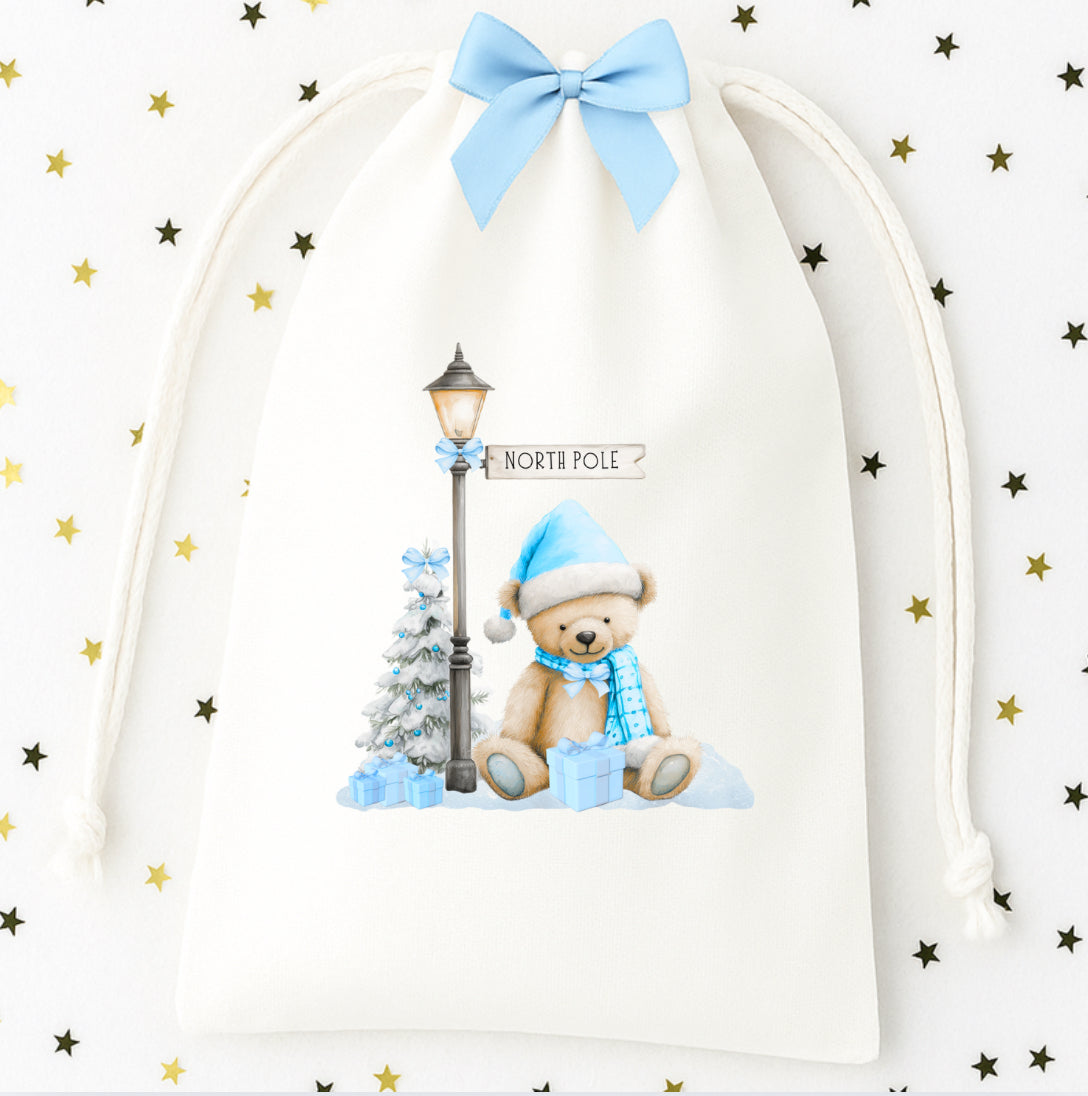 North Pole Blue Bear Christmas Sack