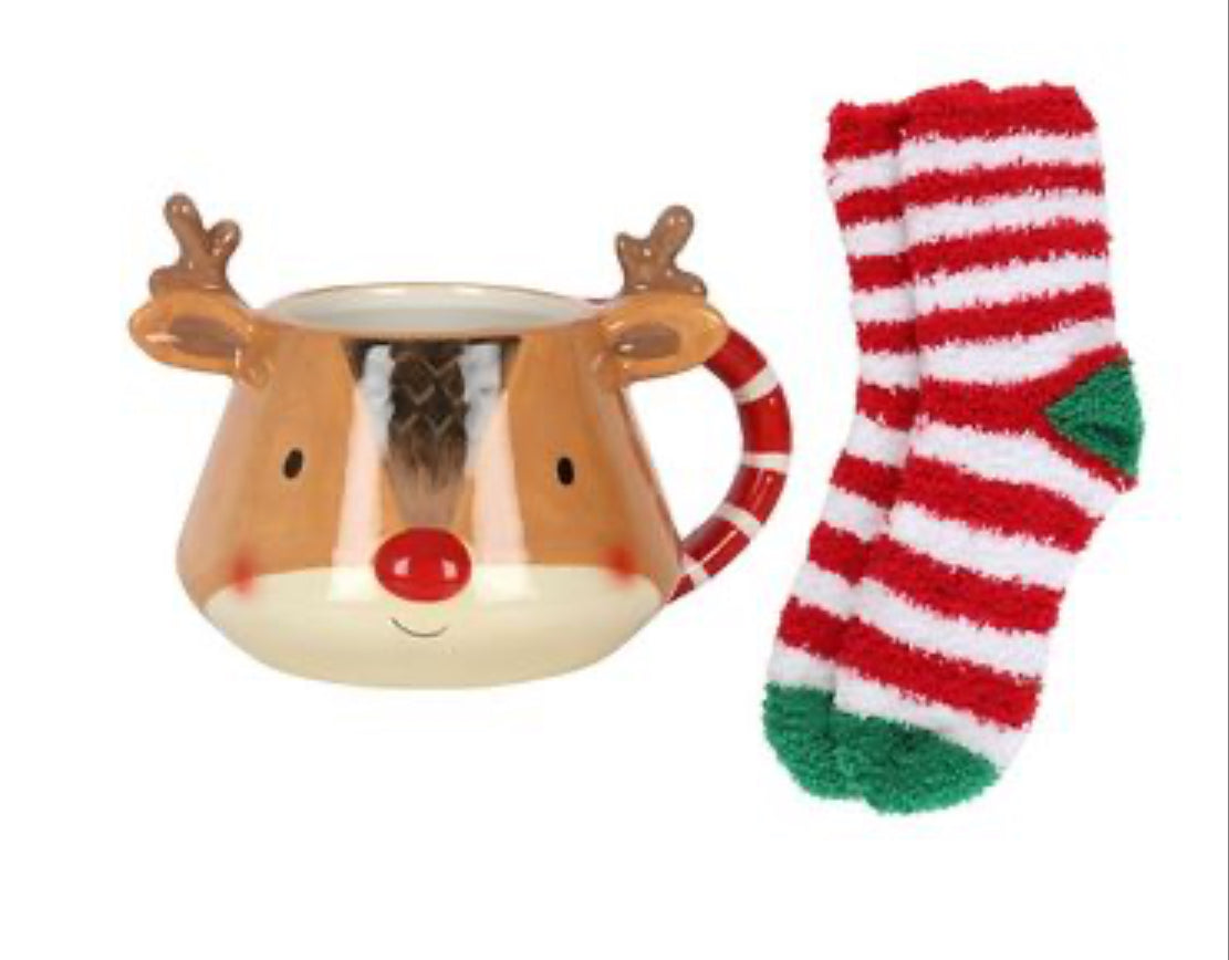 REINDEER MUG AND SOCKS SET