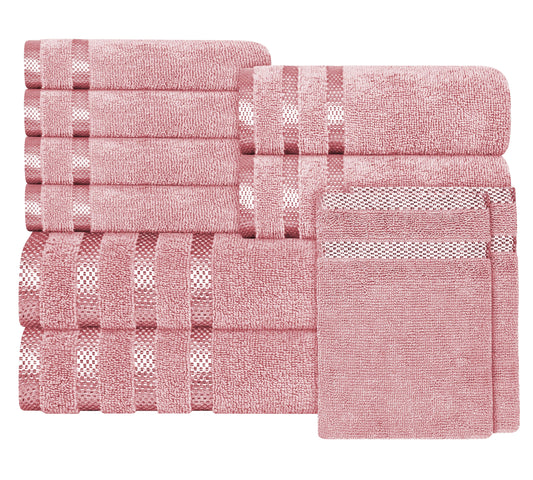 Belmont Viscose Stripe Pink Towels 100% Cotton