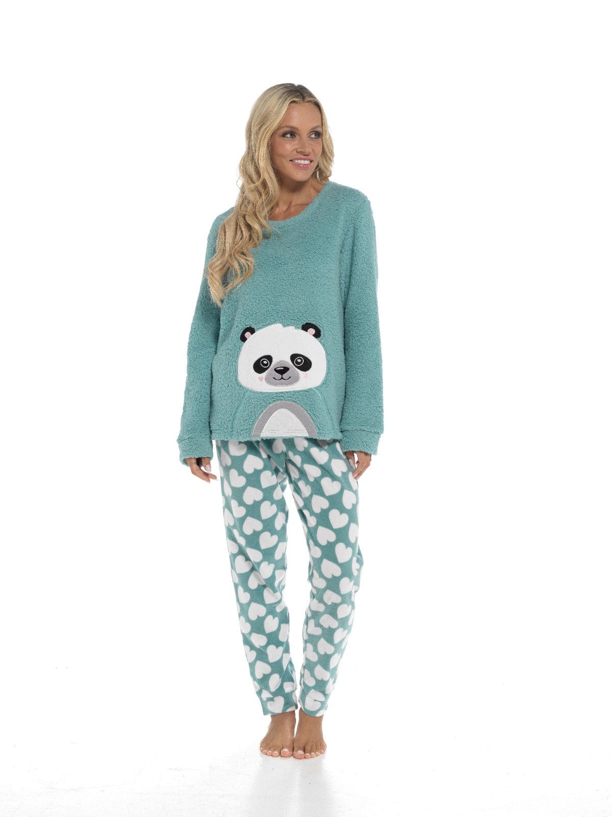 Women's Panda Snuggle Fleece Pyjama Set with Printed Pants Soft and Comfortable Loungewear in Easy Care Fabric Sizes Small to X-Large by Daisy Dreamer