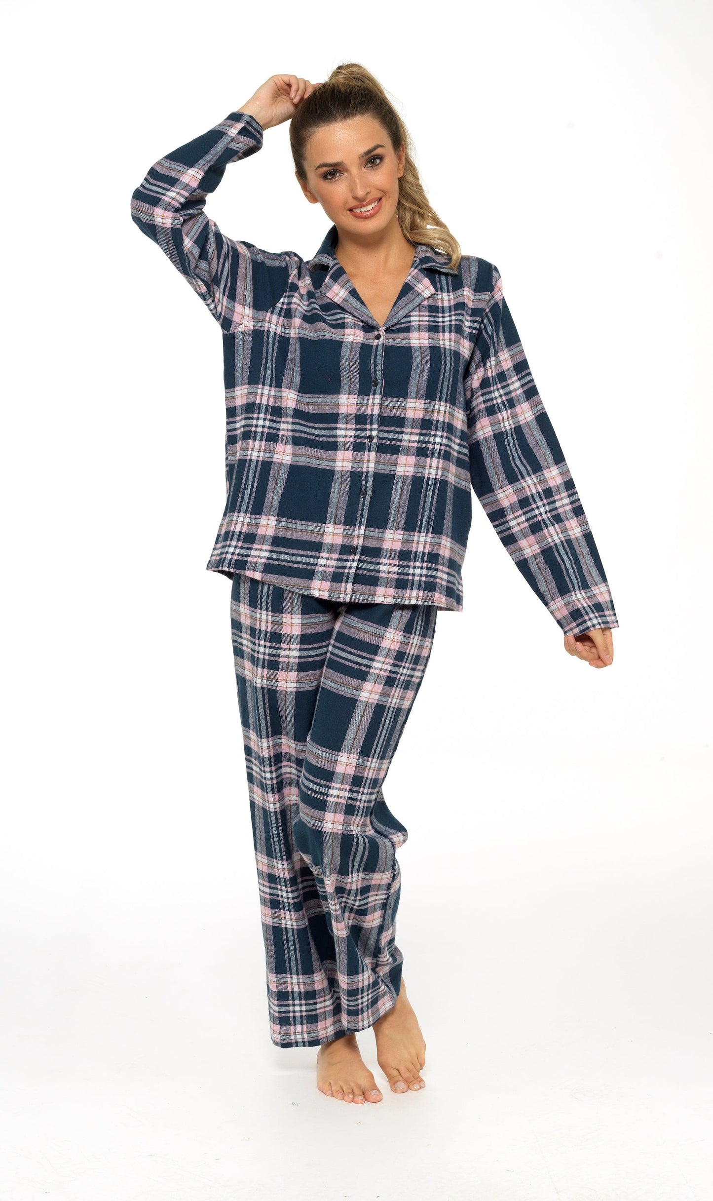 Women's Soft Cotton Flannelette Check Pyjama Set with Elasticated Waistband Cosy Warm Nightwear PJs Classic Check Pattern Sleepwear UK Sizes 8-22 by Daisy Dreamer