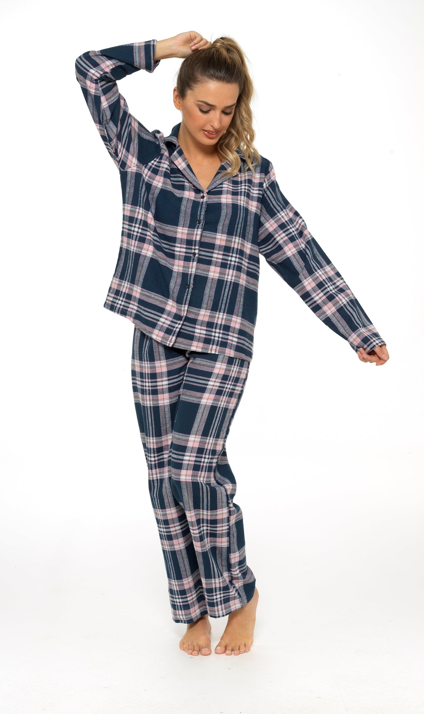 Women's Soft Cotton Flannelette Check Pyjama Set with Elasticated Waistband Cosy Warm Nightwear PJs Classic Check Pattern Sleepwear UK Sizes 8-22 by Daisy Dreamer