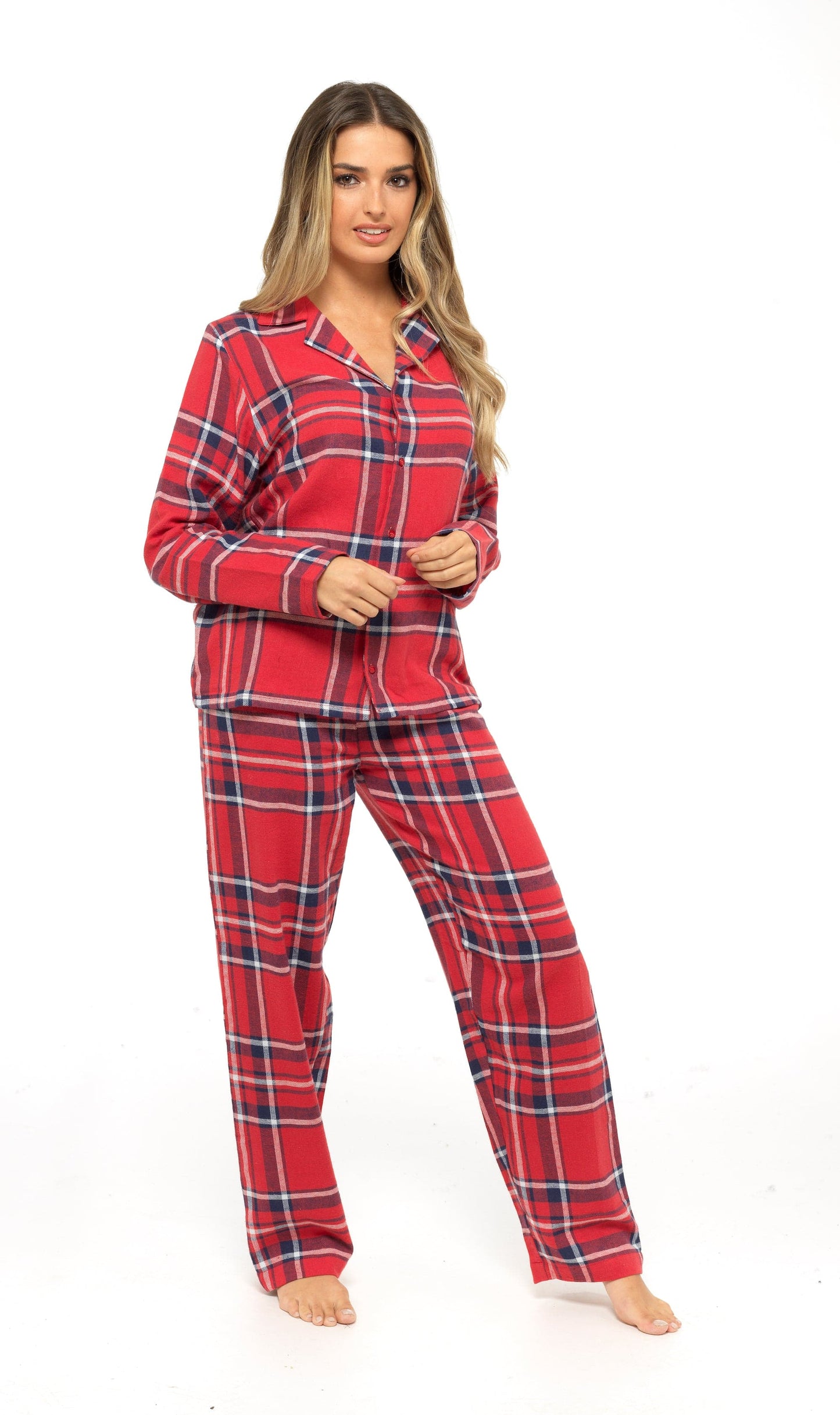 Women's Soft Cotton Flannelette Check Pyjama Set with Elasticated Waistband Cosy Warm Nightwear PJs Classic Check Pattern Sleepwear UK Sizes 8-22 by Daisy Dreamer