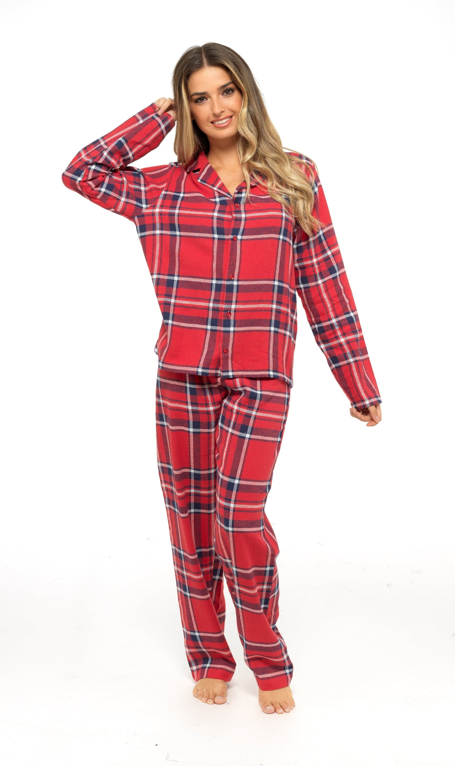 Women's Soft Cotton Flannelette Check Pyjama Set with Elasticated Waistband Cosy Warm Nightwear PJs Classic Check Pattern Sleepwear UK Sizes 8-22 by Daisy Dreamer